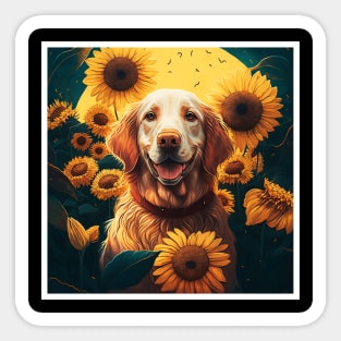 Golden Retriever Dog, Surrounded by Sunflowers, Dog Lover Sticker